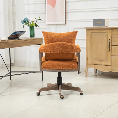 Light Blue Boucle Fabric Ergonomic Office Chair with Wheels and Wood Legs F81870