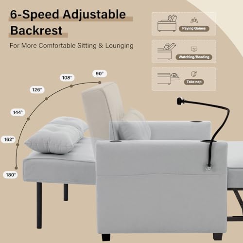 White 3-in-1 Convertible Loveseat Sleeper Bed with Pillow Y31080