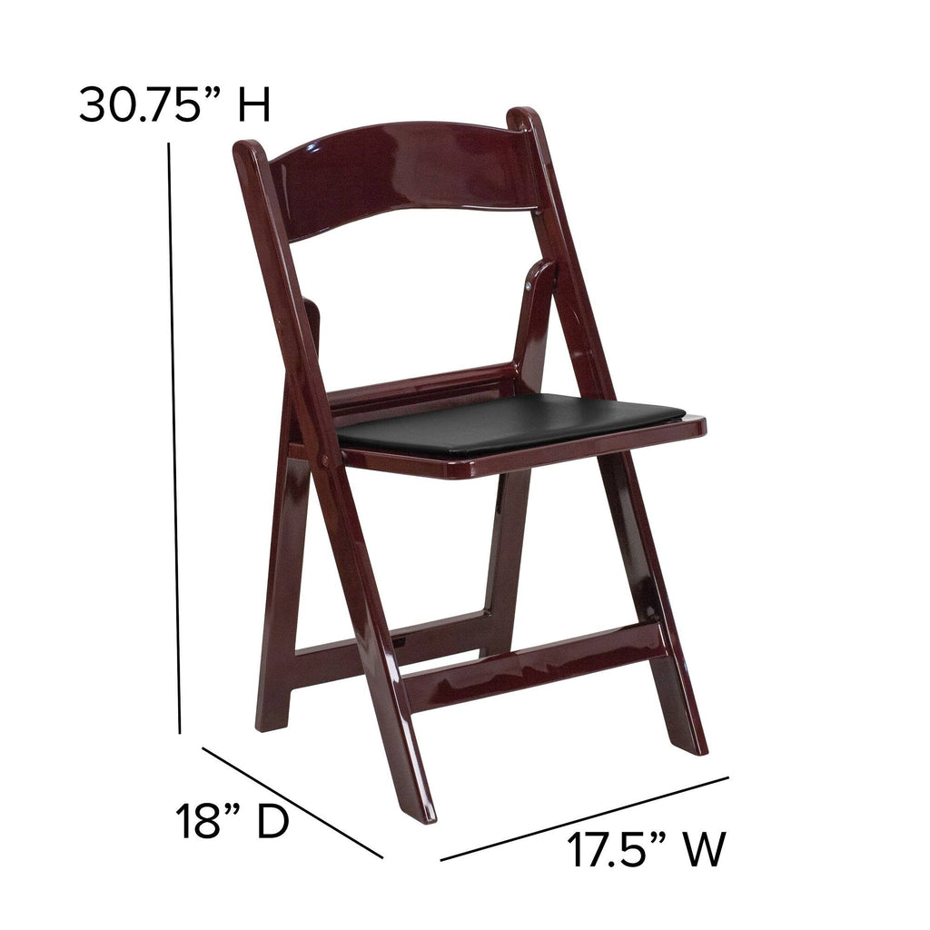 4 Pk Red Mahogany Resin Folding Chair with Black Vinyl Padded Seat U88873