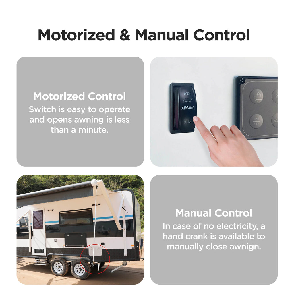 Retractable Motorized 20'X8' RV Patio Canopy Awning Black S1294