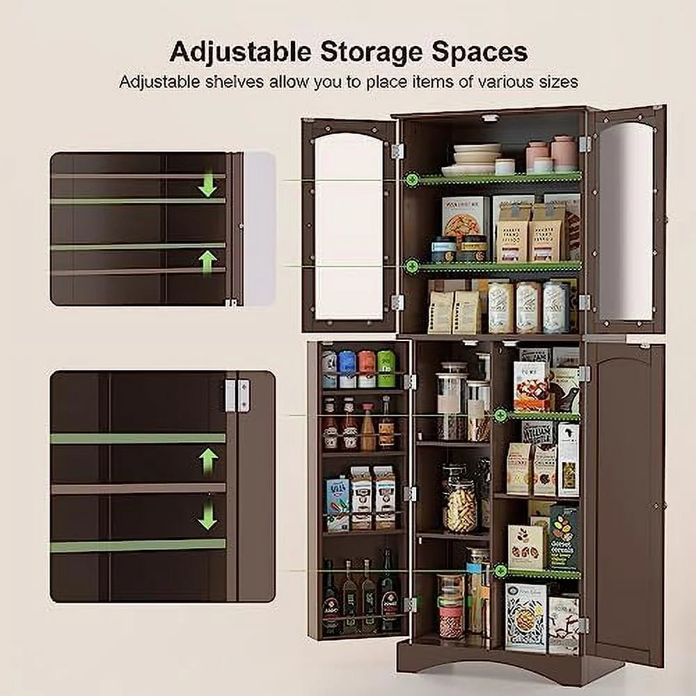 64" Kitchen Pantry Cabinet with Glass Doors and Adjustable Shelves M8983