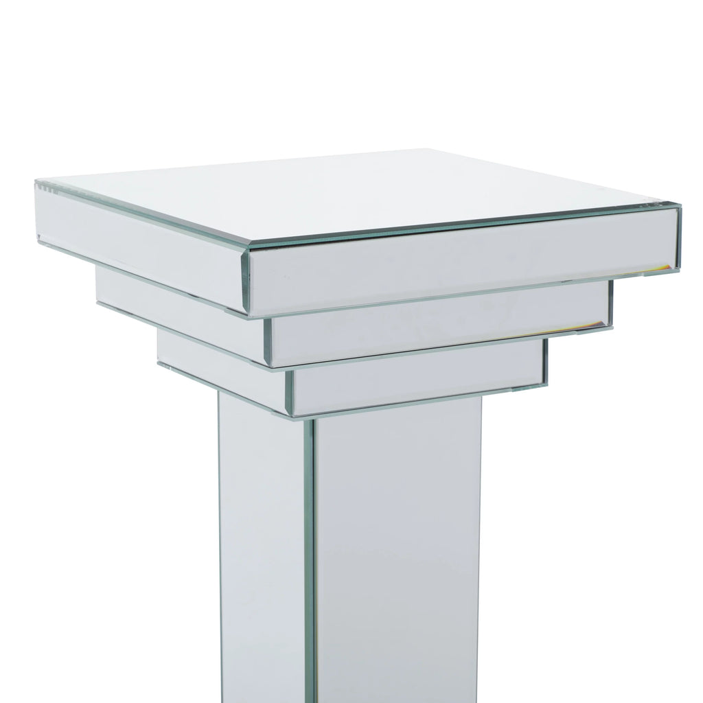 12" x 36" Silver Glass Mirrored Pedestal Table X9327