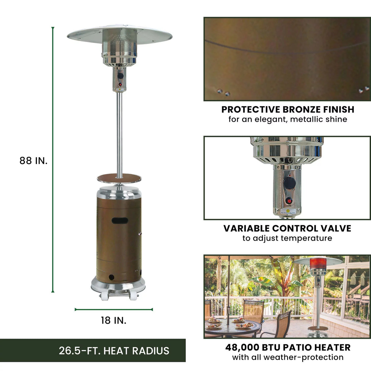7-Ft. 48,000 BTU Steel Propane Patio Heater with Cover N974