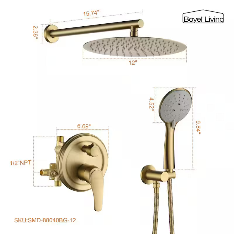 Wall Mount Dual Shower Heads with Valve in Brushed Gold J688231