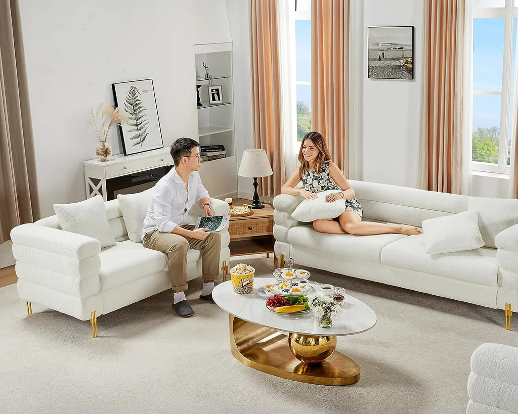 White Oversized 3 Seater Bouclé Sofa N539