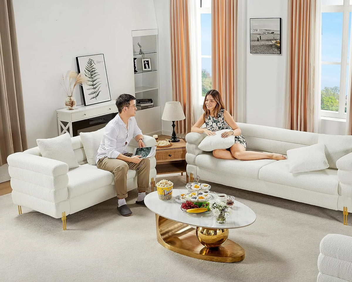 White Oversized 3 Seater Bouclé Sofa N539