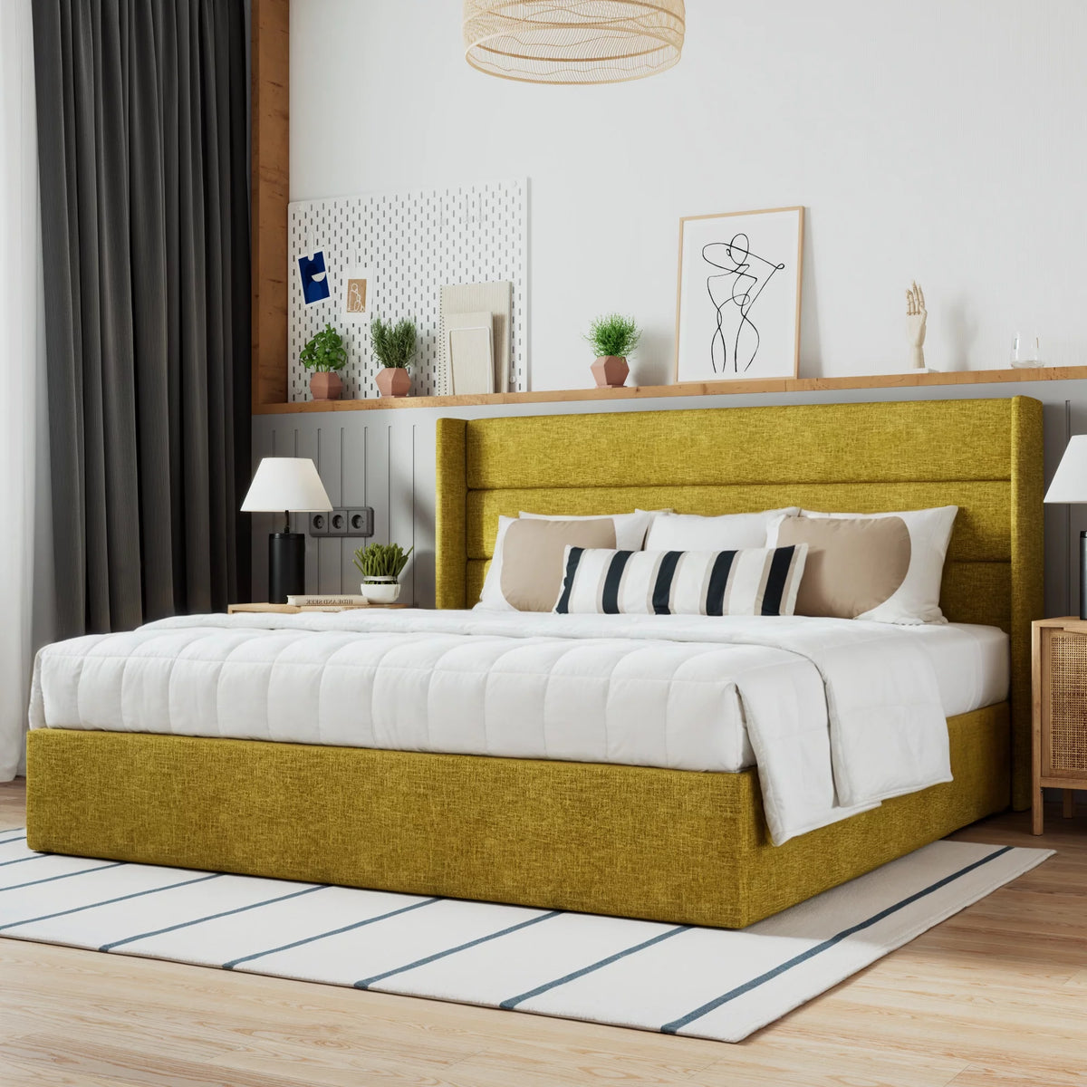 Grey King Size Lift Up Platform Bed Frame with Storage O735