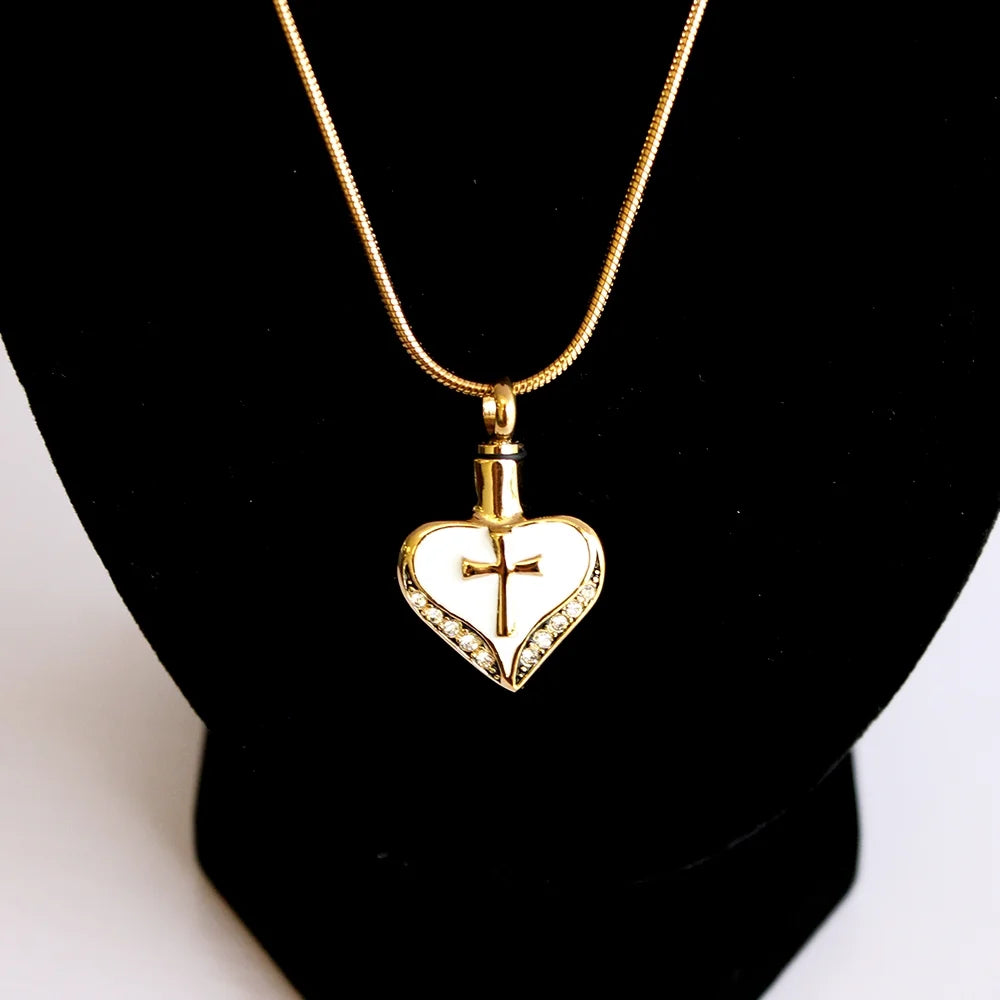 Stainless Steel Heart Urn Ashes Holder Pendant with Velvet Jewelry Box V19770