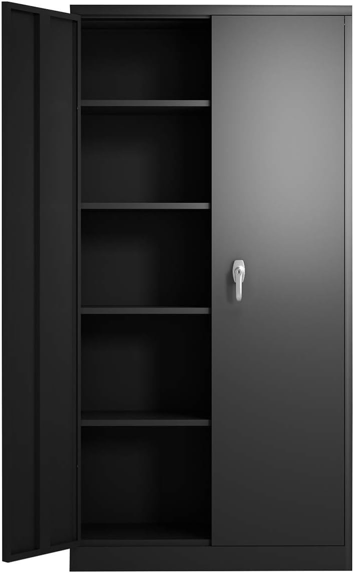 Black Steel Storage Cabinet with 4 Adjustable Shelves N42493