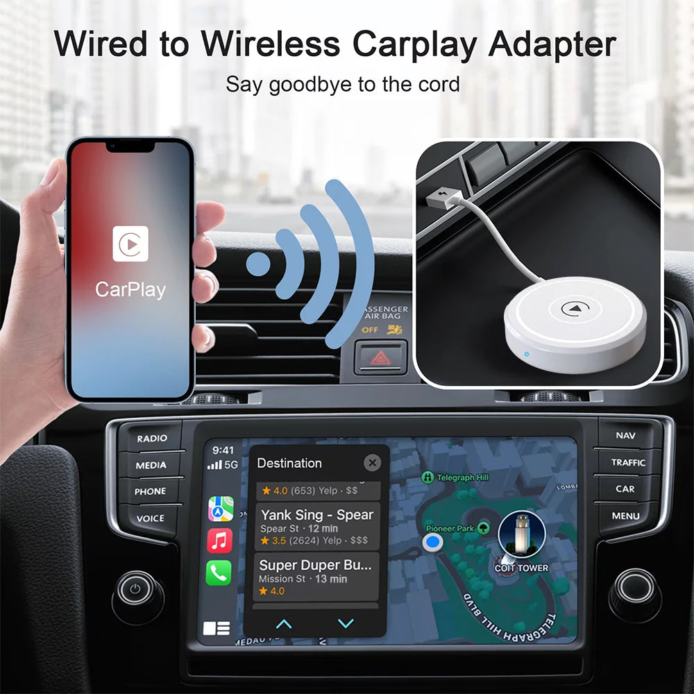 Car Adapter for Apple Cell Phone Carplay Wired to Wireless Smart Box N5082