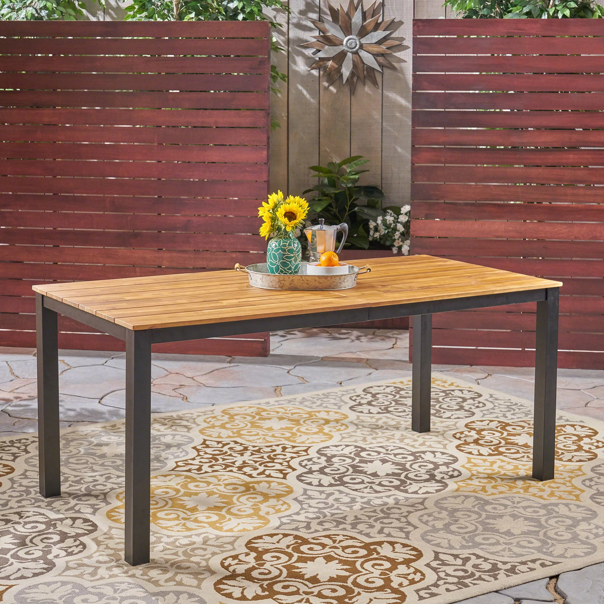 71" Wood Top Patio Dining Table W88557