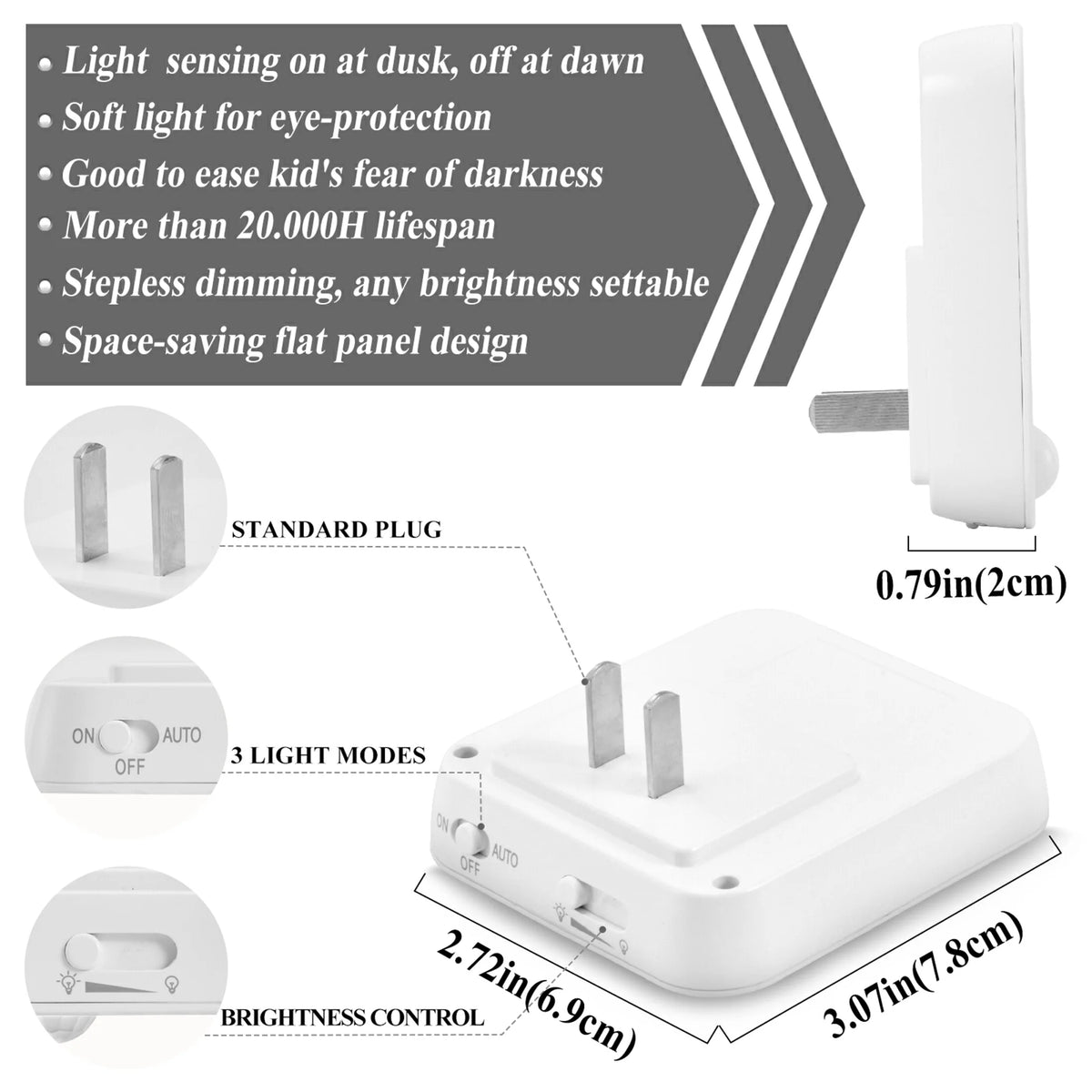 2 Pack LED Motion Sensor Night Light Plug into Wall R3769