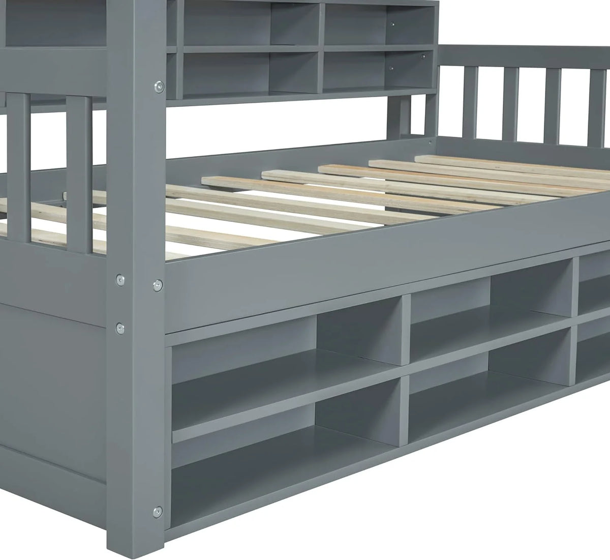 Twin Size Wood House Bed with Storage Shelves P555426