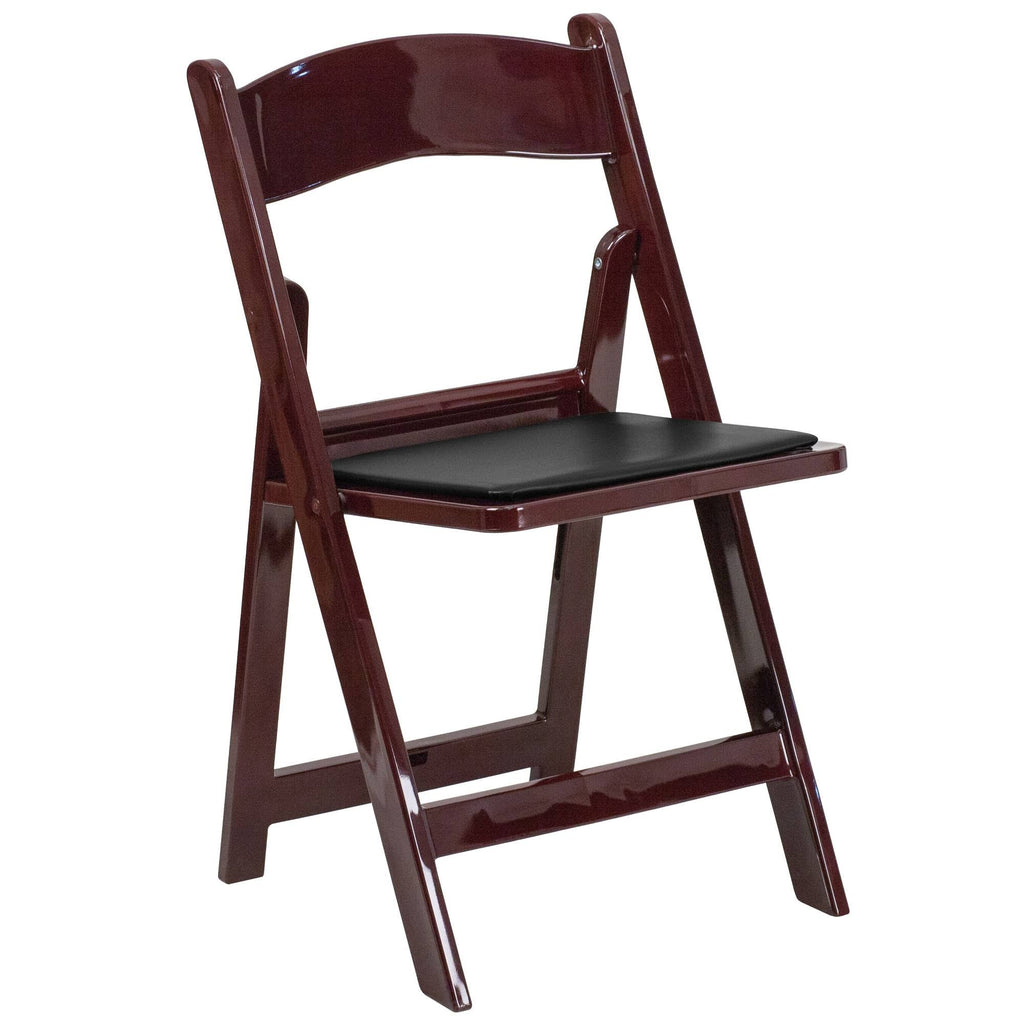 4 Pk Red Mahogany Resin Folding Chair with Black Vinyl Padded Seat U88873