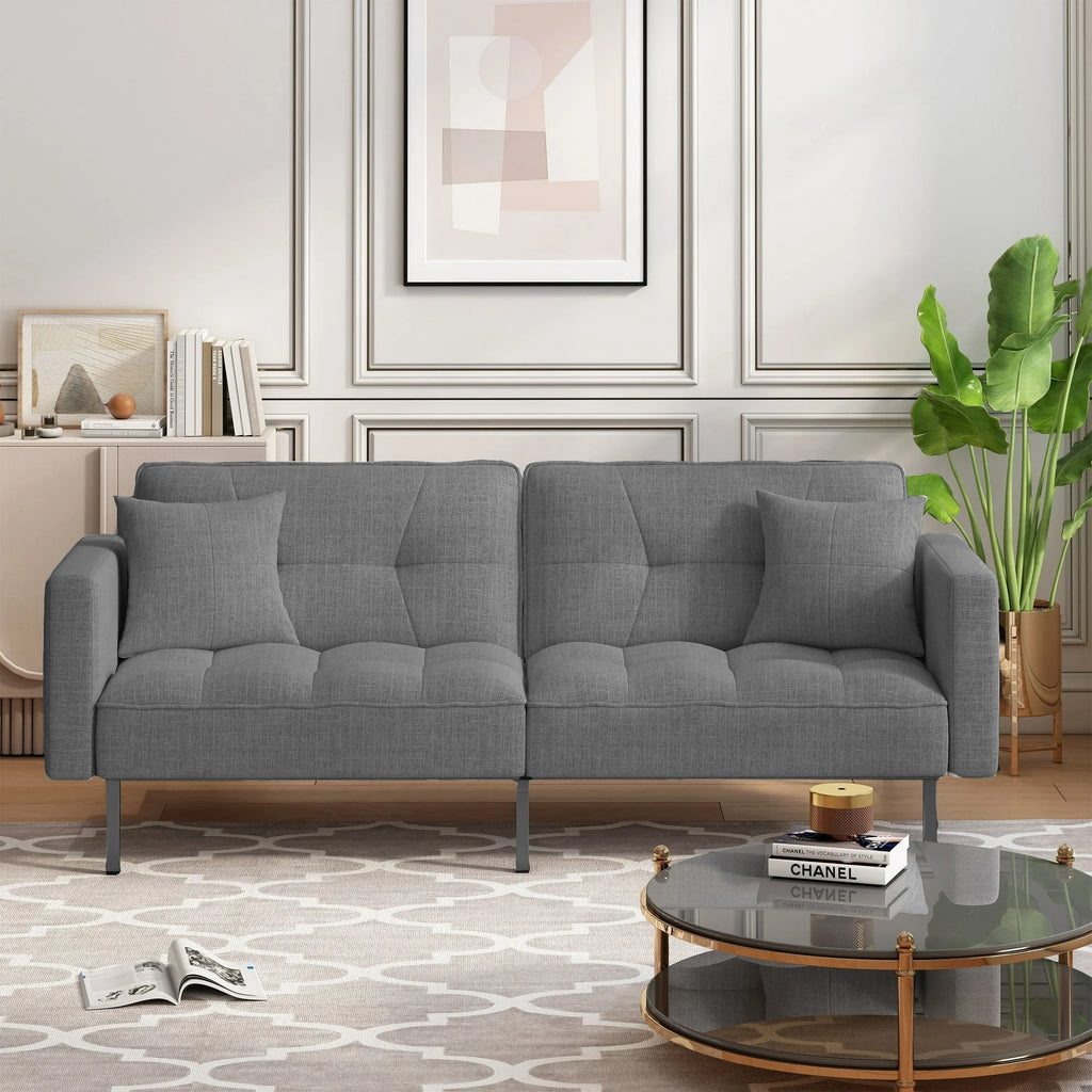 Dark Gray Linen Convertible Futon Sofa Bed J44438