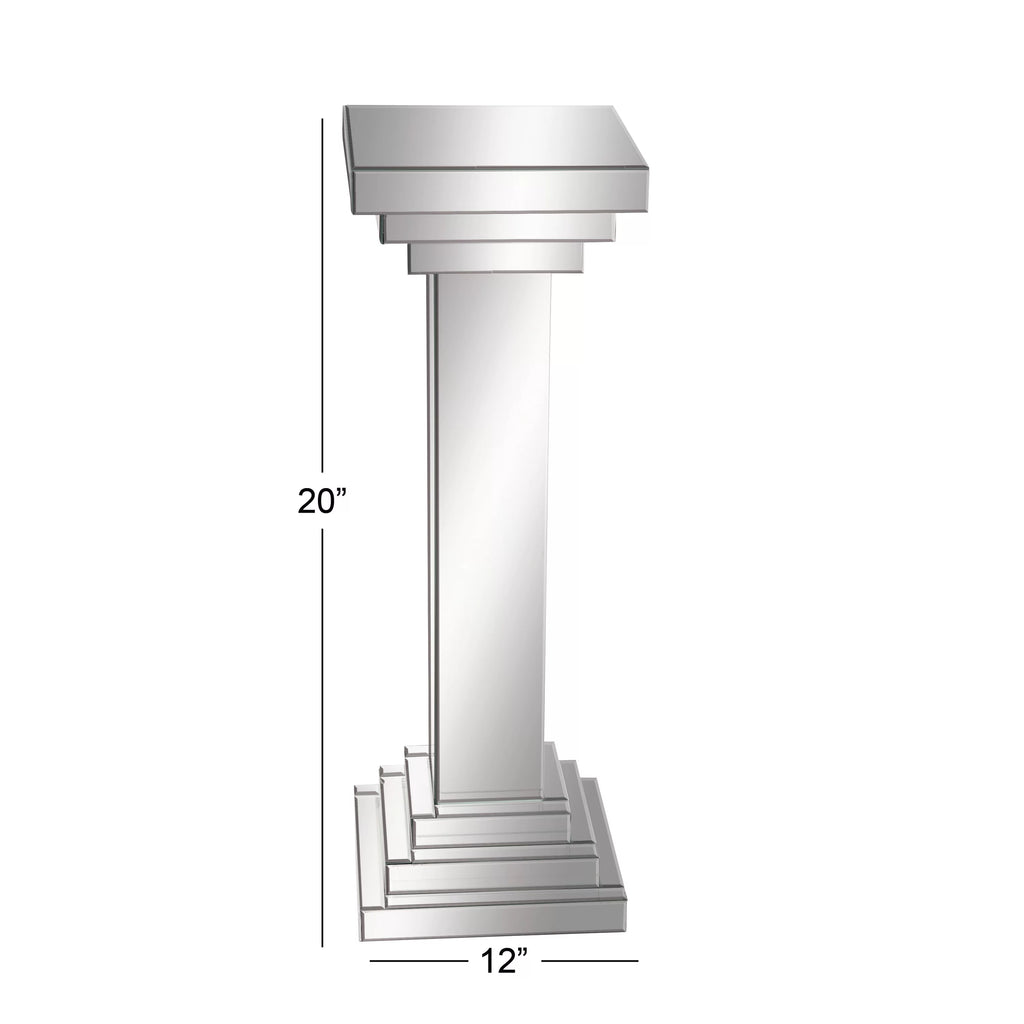 12" x 36" Silver Glass Mirrored Pedestal Table X9327