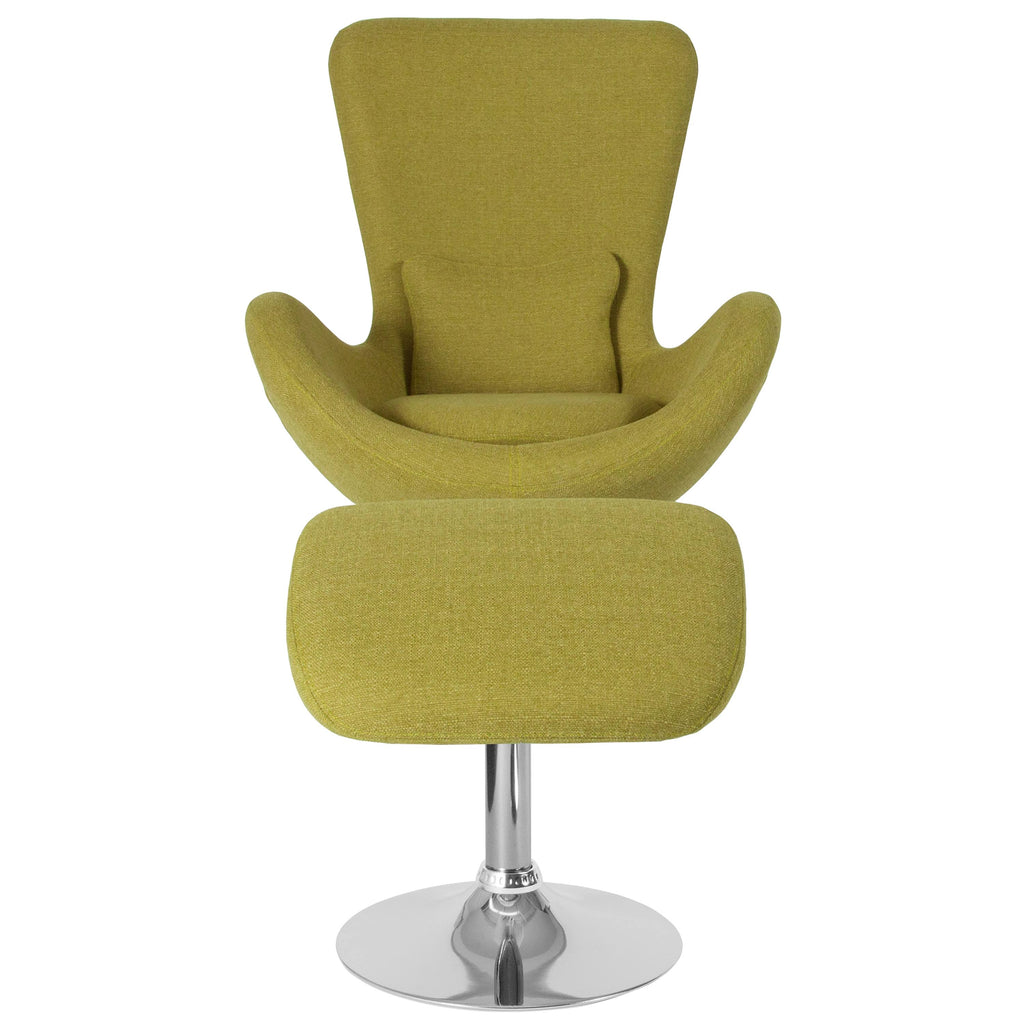 Green Fabric Side Reception Chair with Ottoman E980