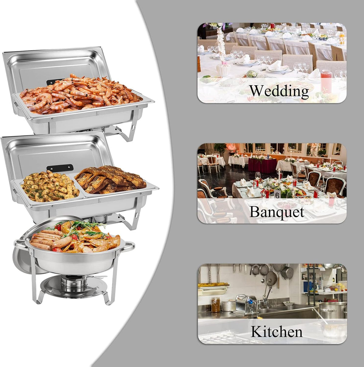 5 Pk Stainless Steel Chafing Dish Set with Full & Half Size Food Pan G1922