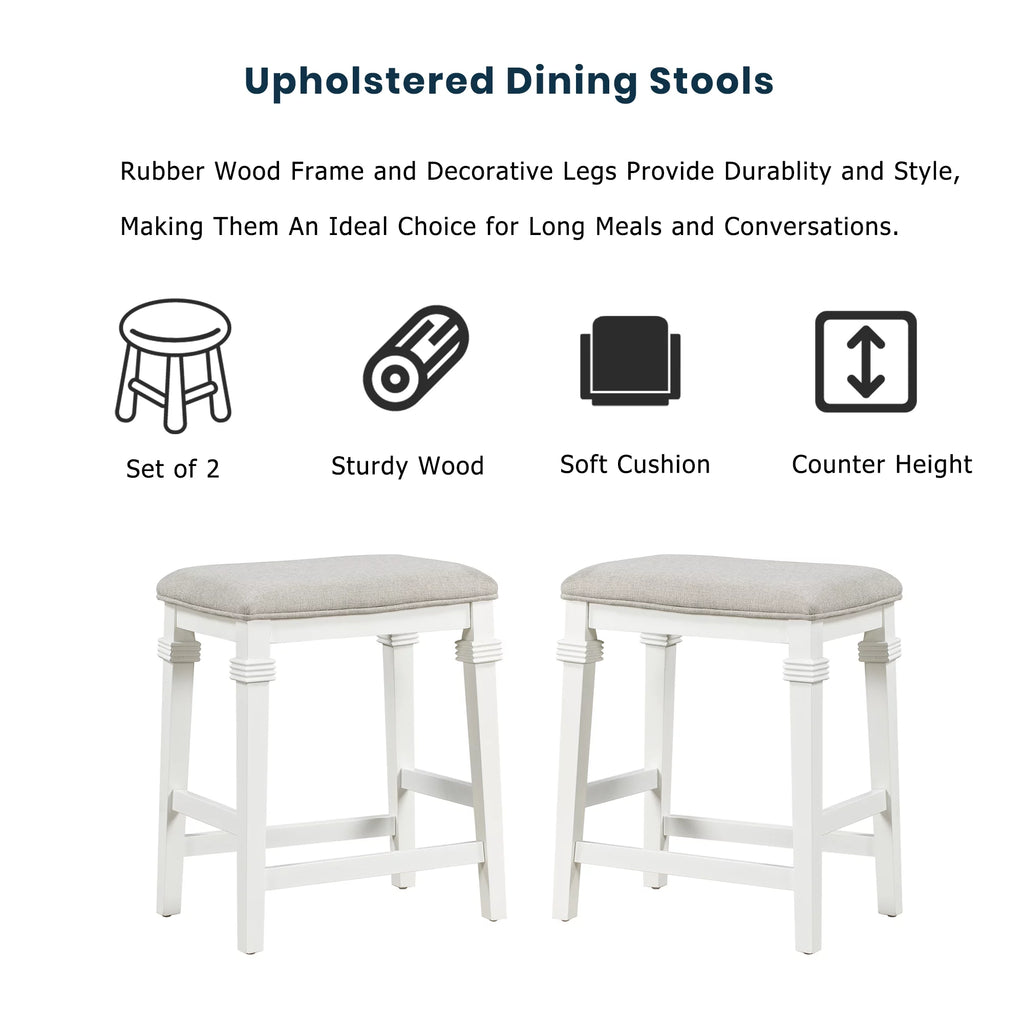White 3-piece Rubber Wood Kitchen Island Set with 2 Seats E2976