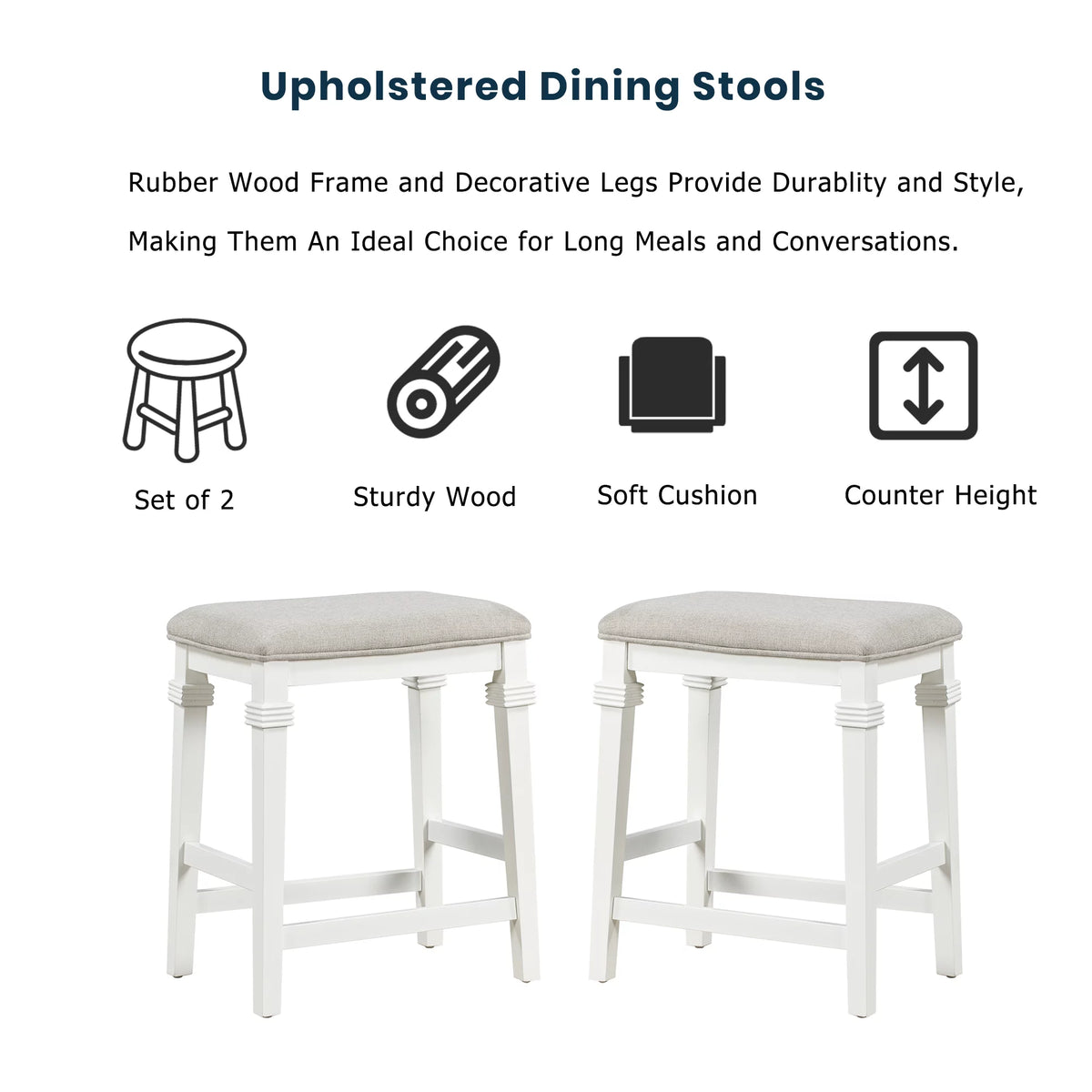 White 3-piece Rubber Wood Kitchen Island Set with 2 Seats E2976