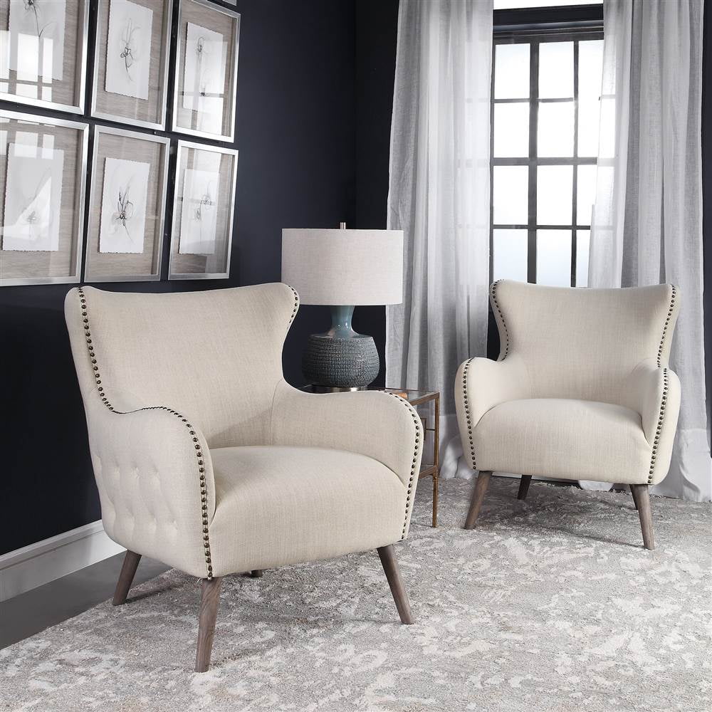Off White Linen Wingback Chair K42669