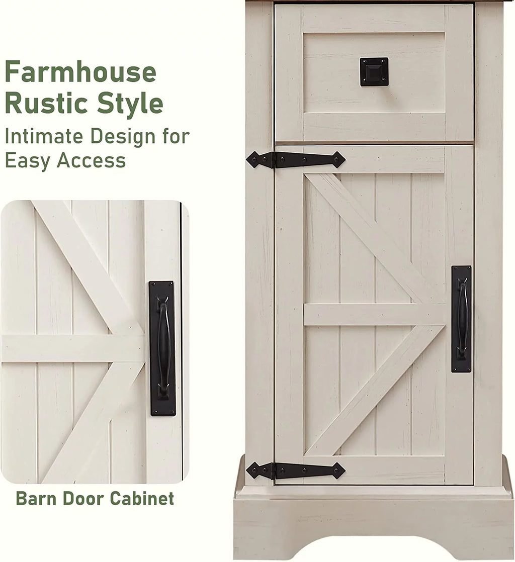 White 68" Farmhouse Bathroom Storage Cabinet with Drawer J970198