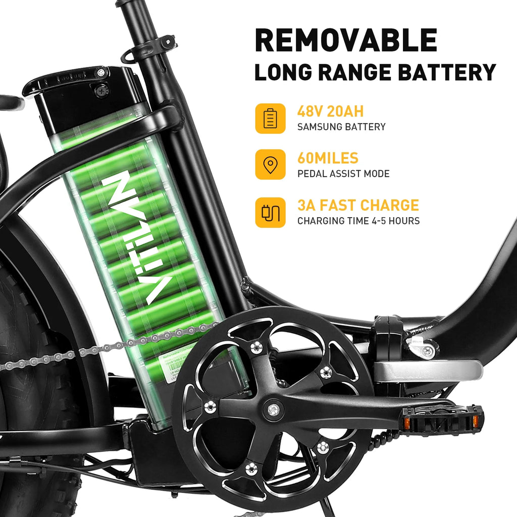 750W 20" Fat Tire Folding Step-Thru Electric Bike A33707