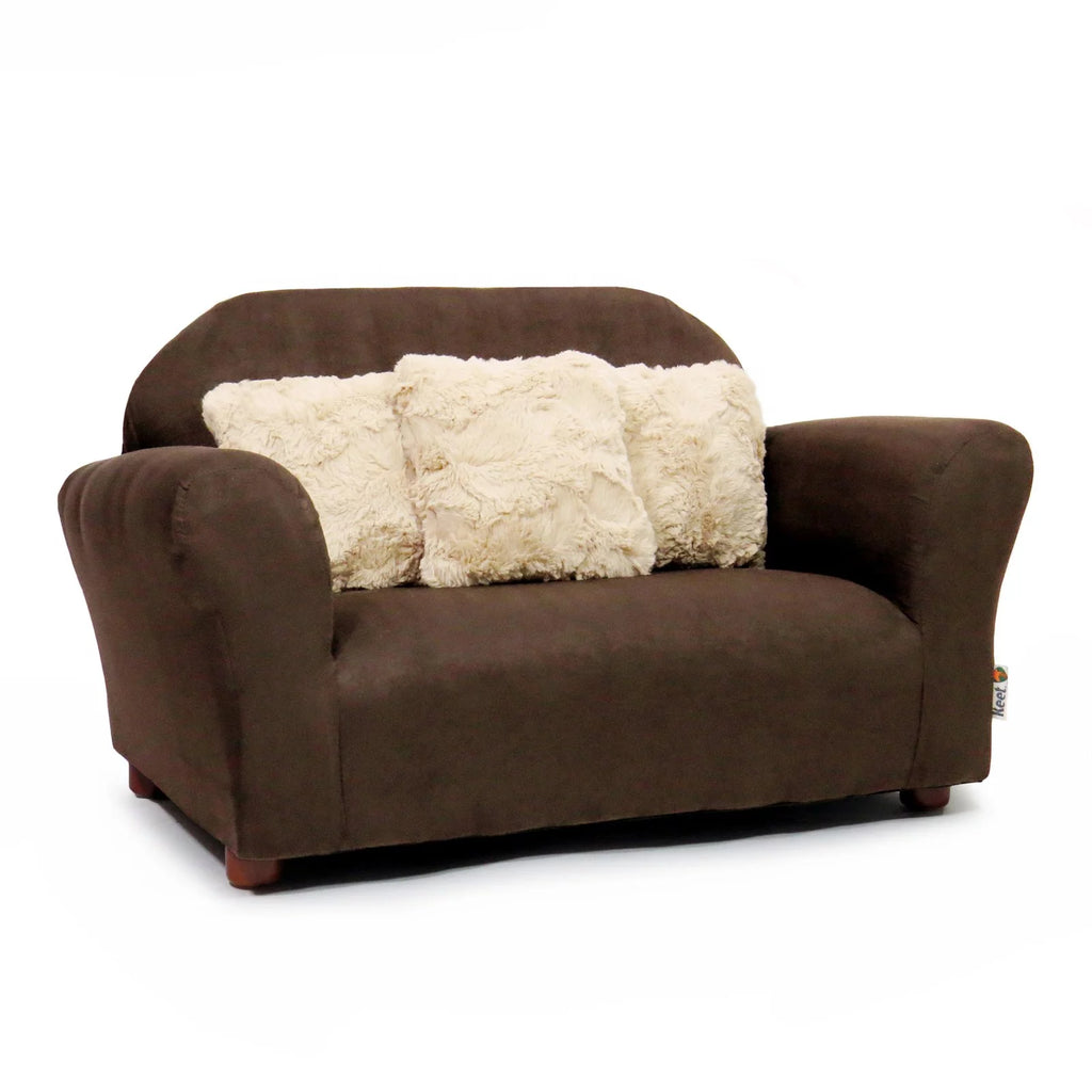 Brown Plush Kids Sofa with Accent Pillows K343974