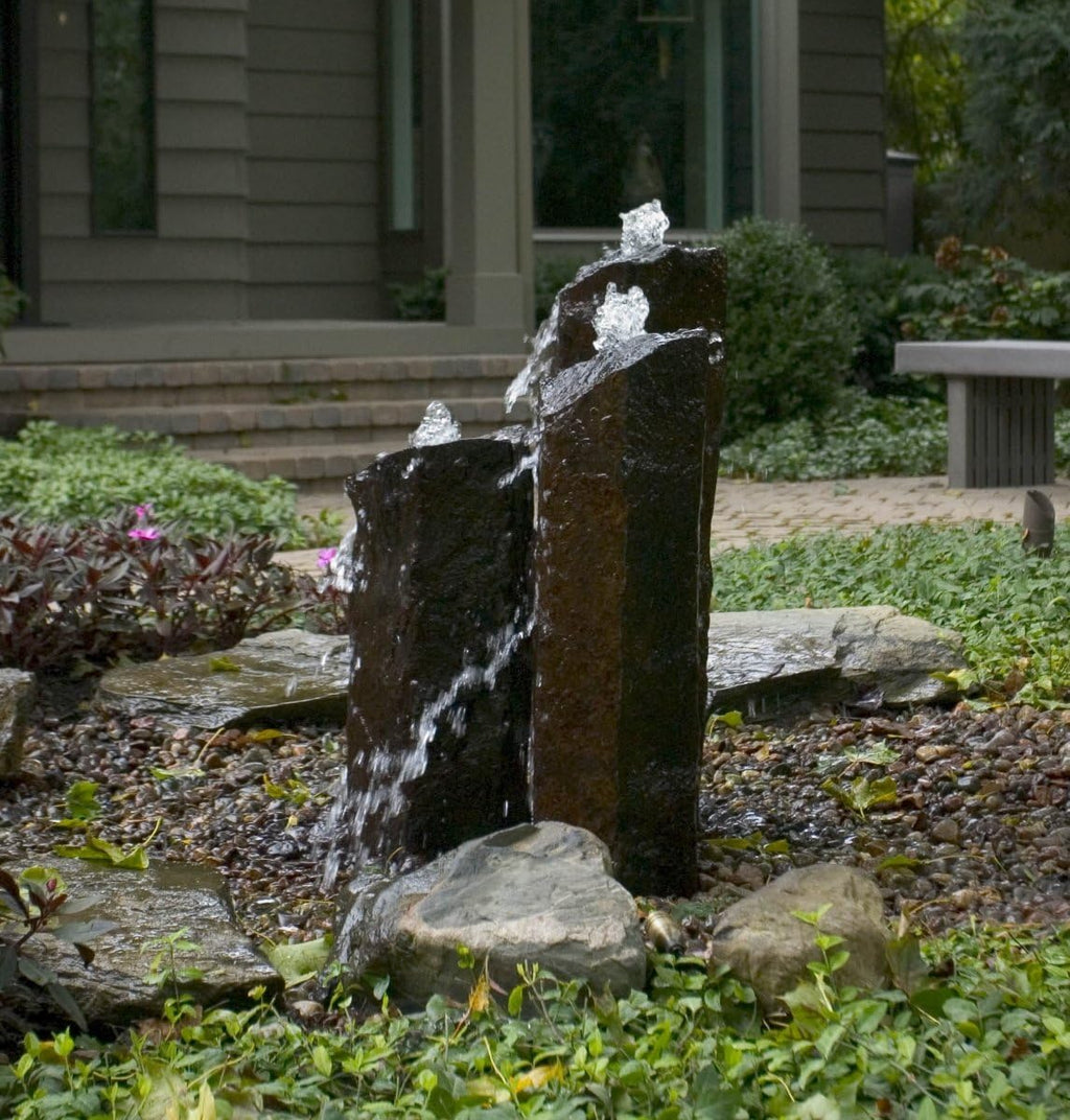 Set of 3 Basalt Stone Fountain Columns T3965