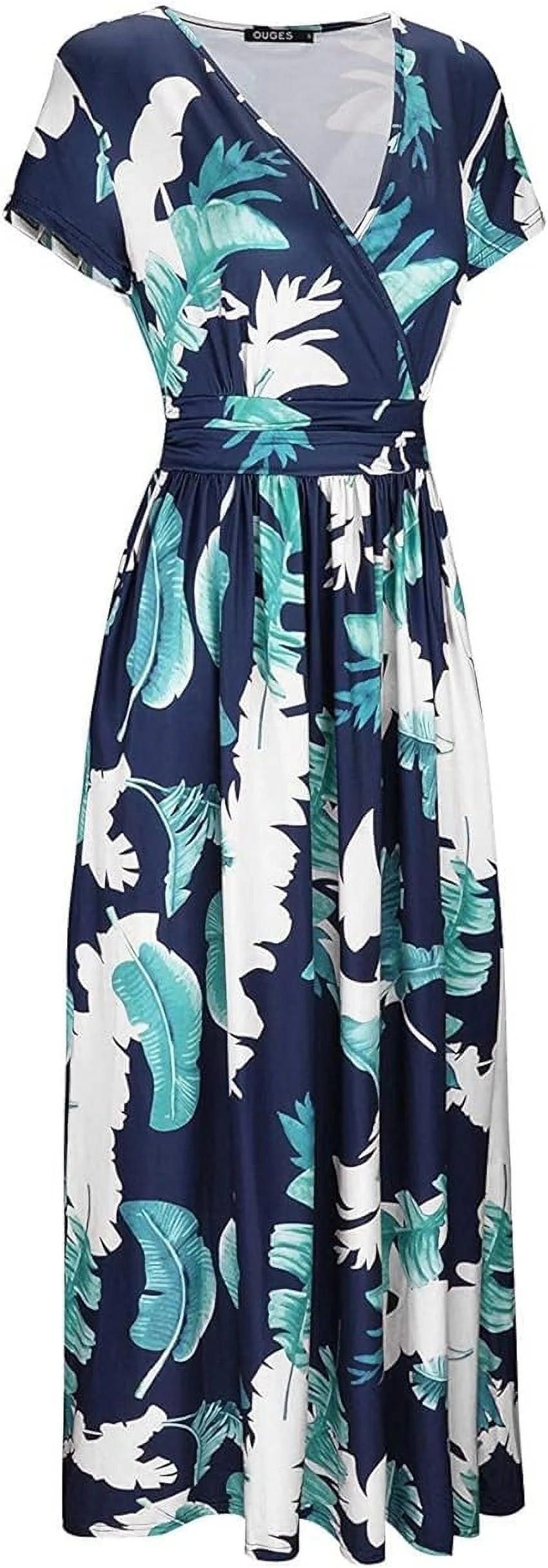 Women's Short Sleeve Wrap Waist Maxi Dress with Pockets V45860