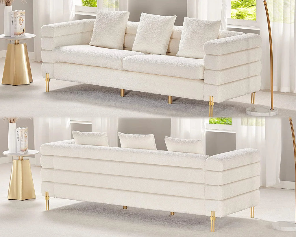 White Oversized 3 Seater Bouclé Sofa N539