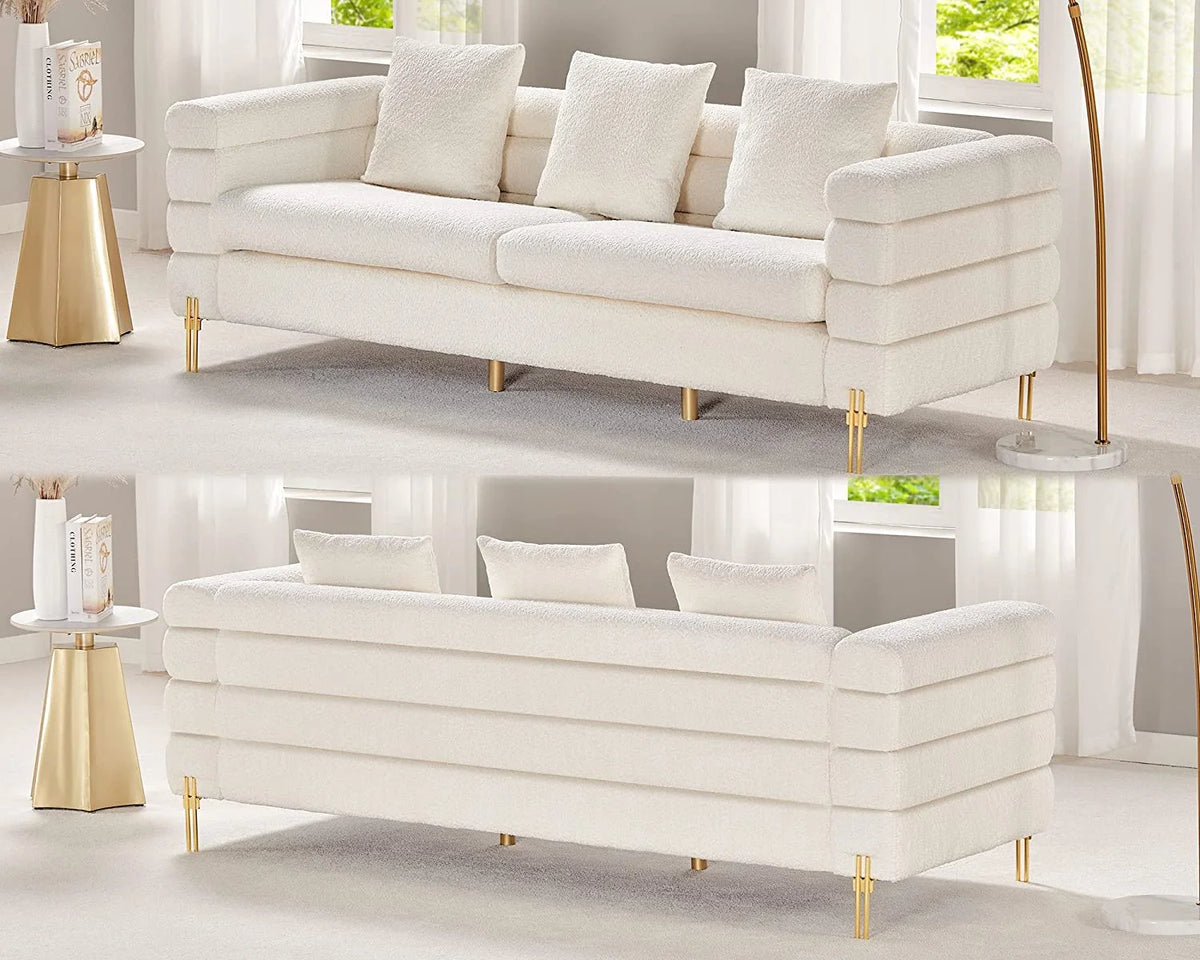White Oversized 3 Seater Bouclé Sofa N539