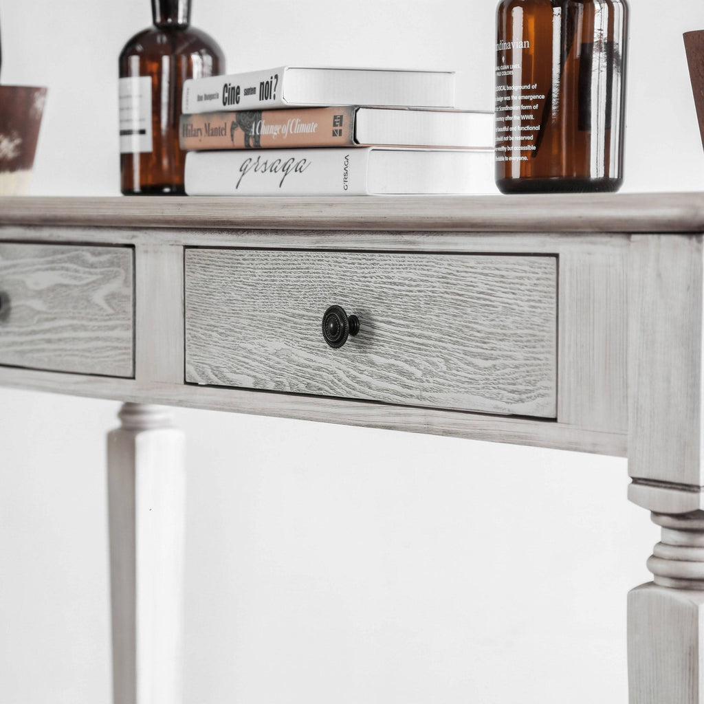 White 52-Inch Solid Wood 2-Drawer Sofa Table M5092