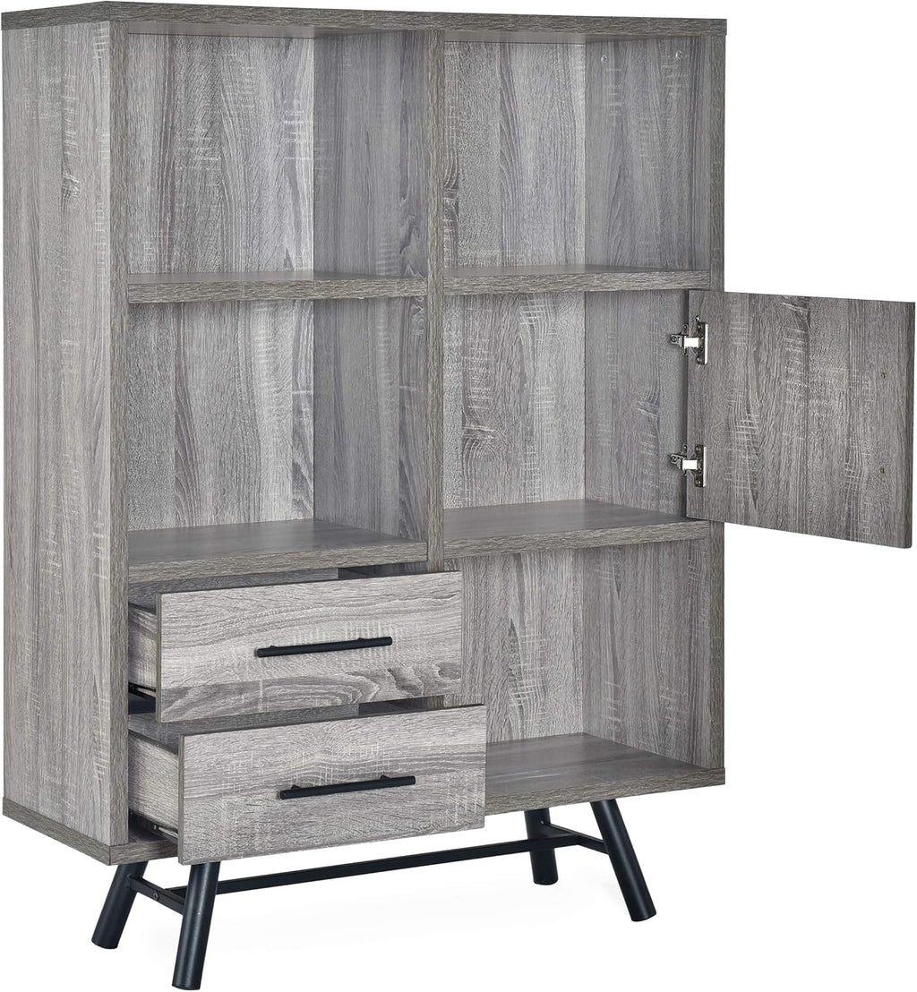 Brown Oak Black 6 Shelf Cabinet V919712