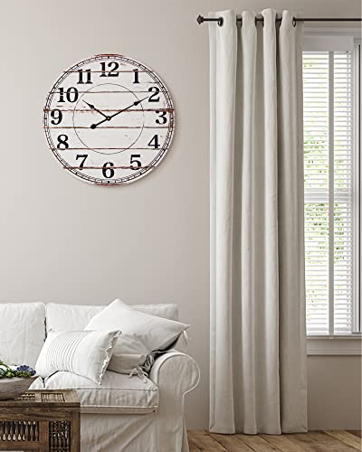 White Rustic Round Wooden Wall Clock Q766