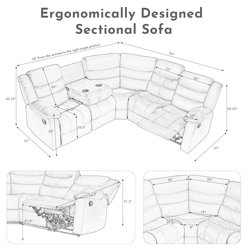 Grey Microfiber Manual Reclining Sectional Sofa with Cup Holders A157684