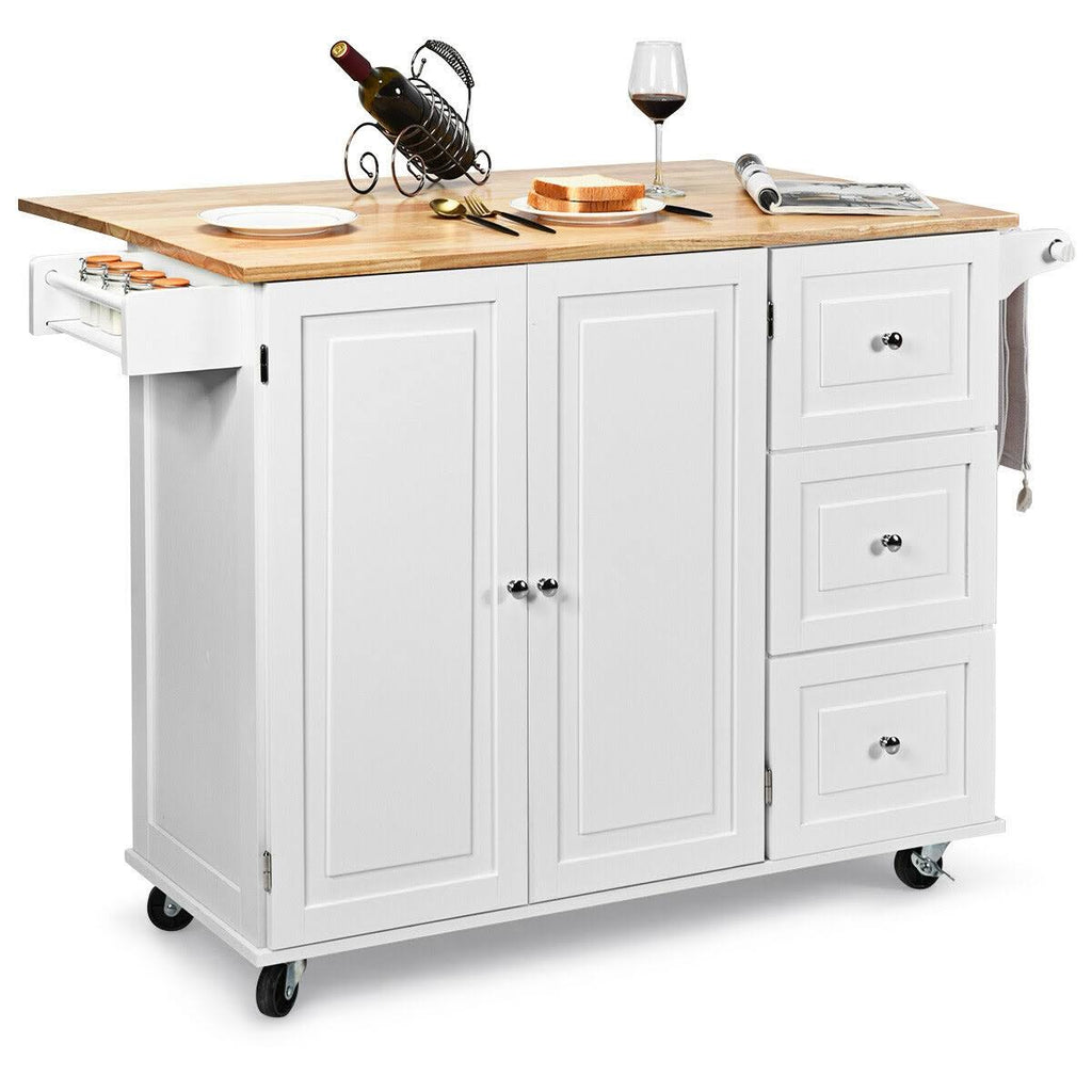 White Drop-Leaf Kitchen Island Cart T304