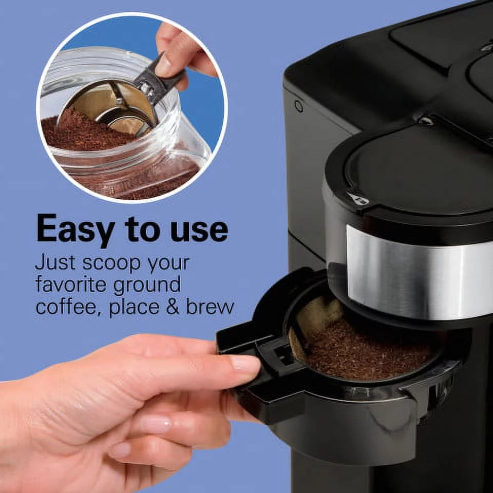 2-Way Coffee Maker, Single-Serve or 12 Cups, Glass Carafe, Black L29483