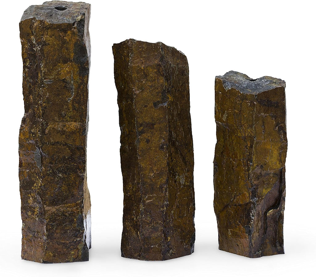 Set of 3 Basalt Stone Fountain Columns T3965