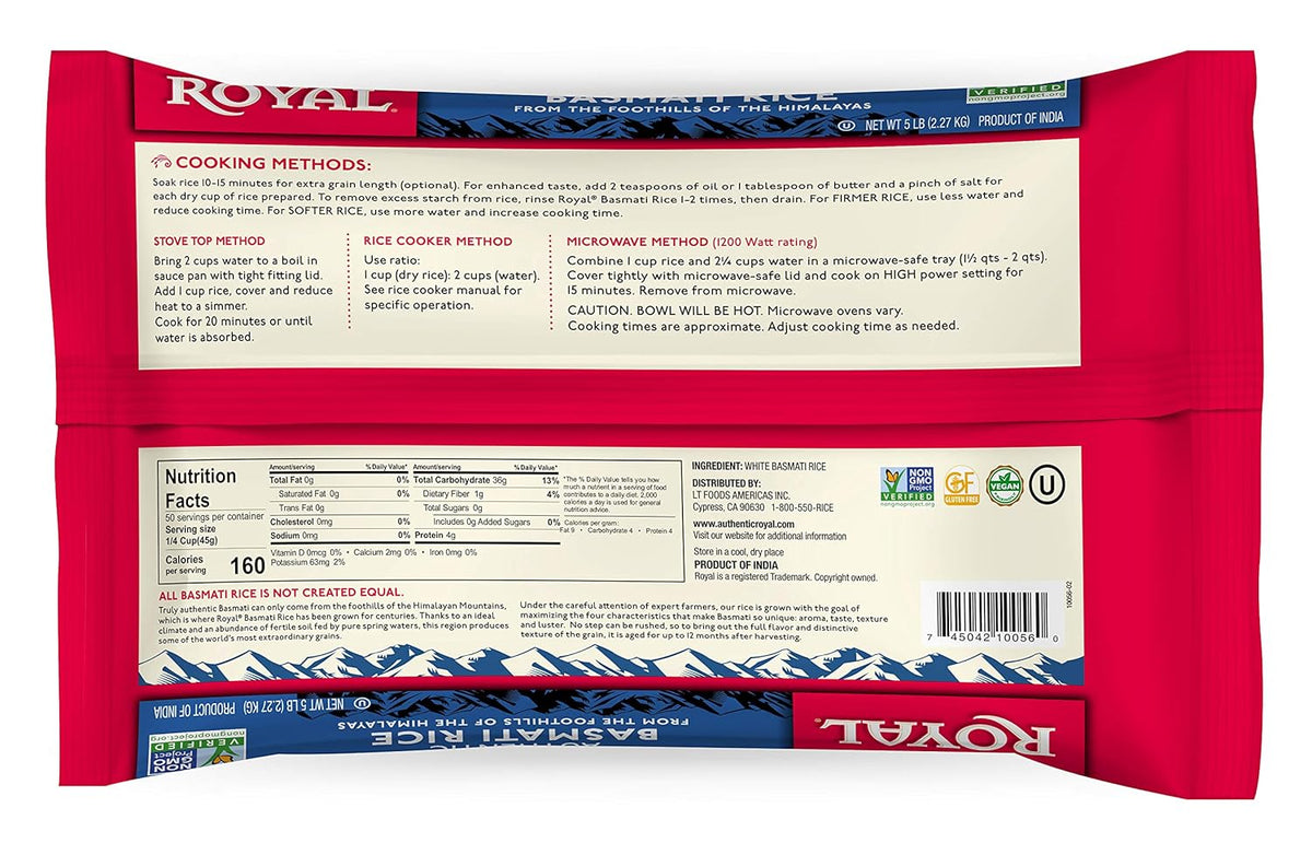 5 Pound (2-Pack) Royal White Basmati Rice A1671