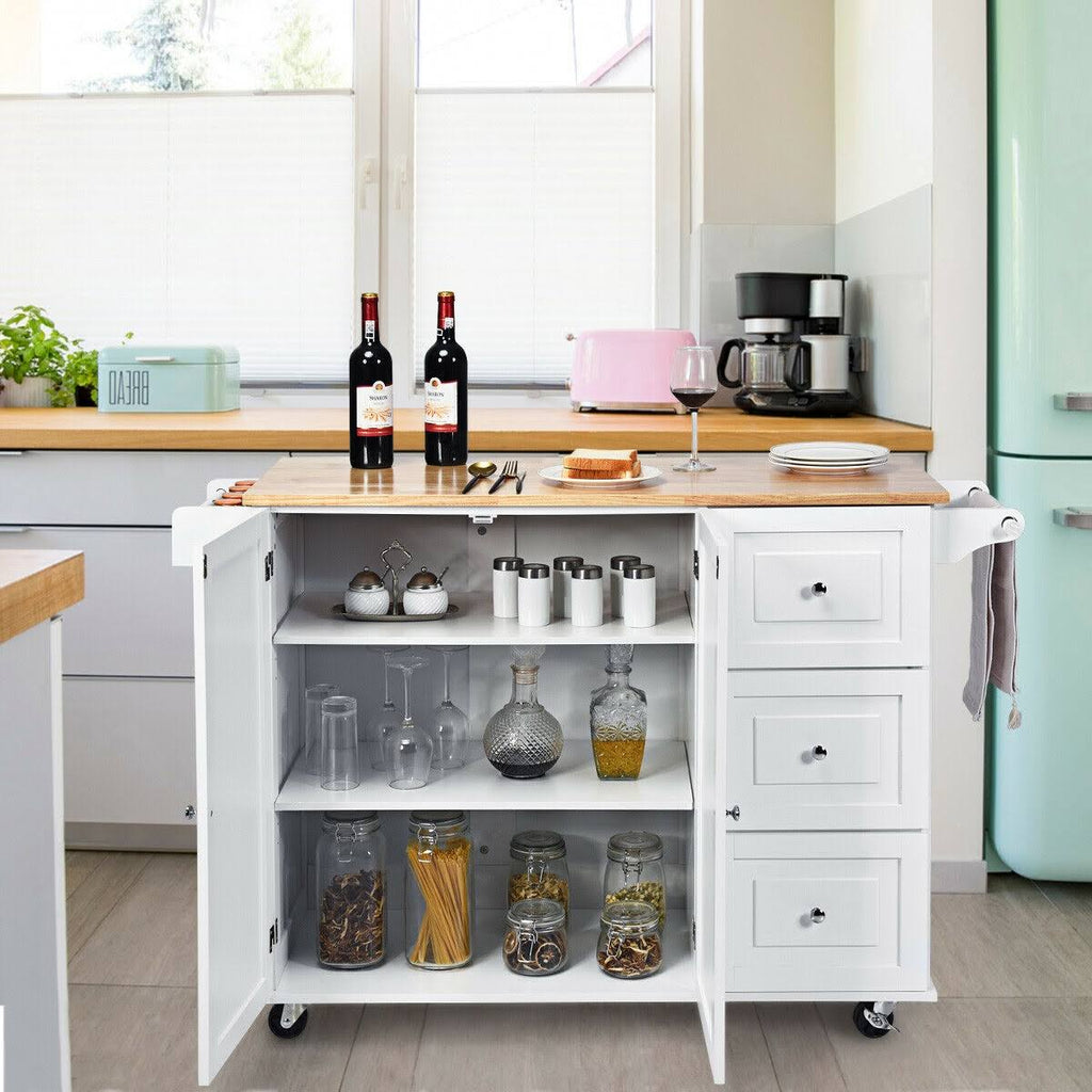 White Drop-Leaf Kitchen Island Cart T304