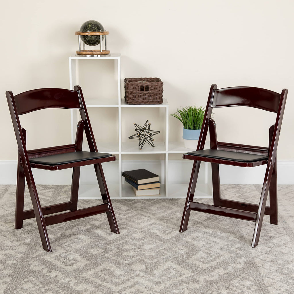 4 Pk Red Mahogany Resin Folding Chair with Black Vinyl Padded Seat U88873
