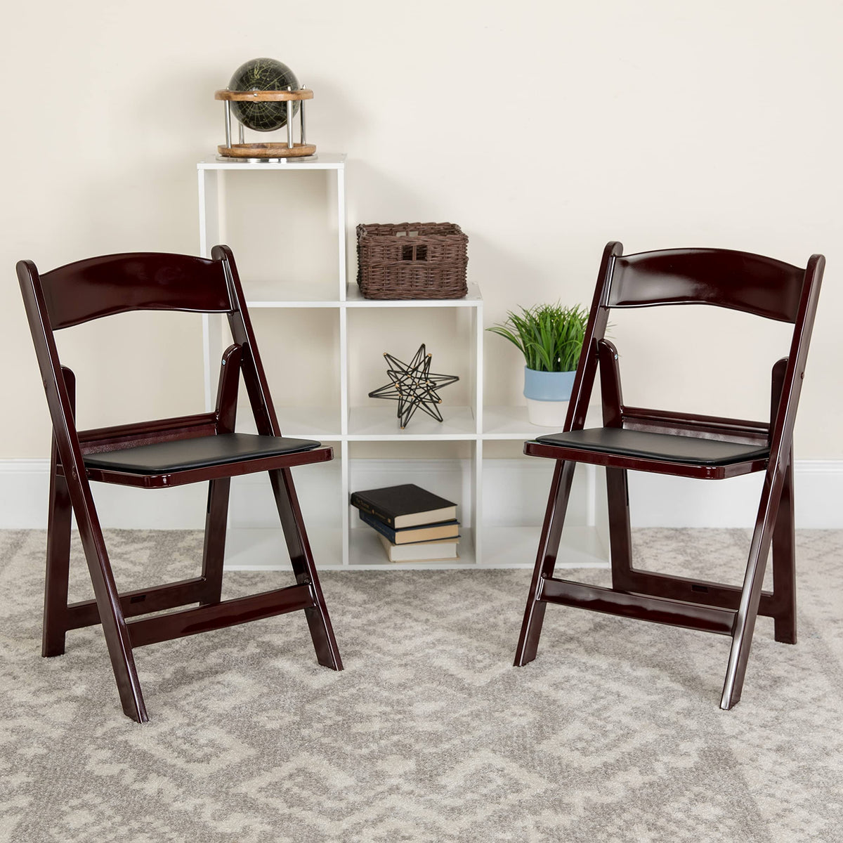 4 Pk Red Mahogany Resin Folding Chair with Black Vinyl Padded Seat U88873