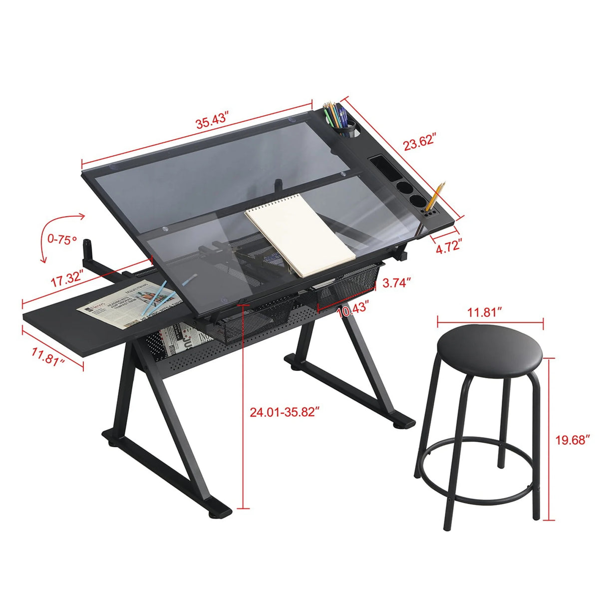 Height Adjustable Drawing Desk with Chair B58485