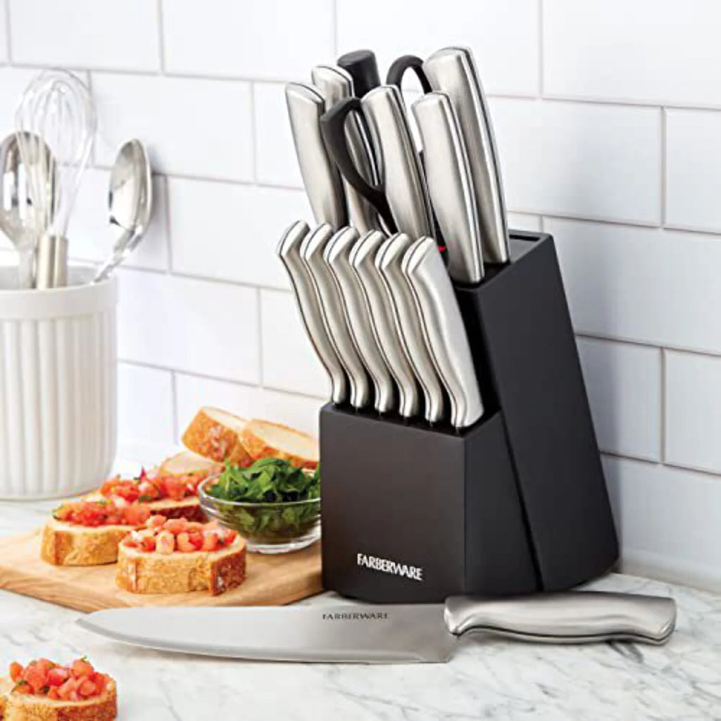 15 Pc Stamped Stainless Steel Knife Block Set V630019
