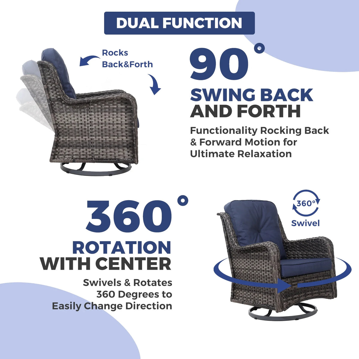 3 Pieces Wicker Patio Furniture Set with Swivel Rocking Chairs and Glass Side Table K9412
