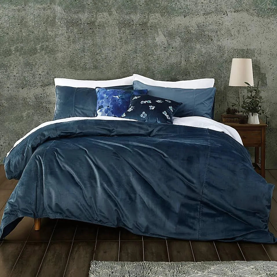 Indigo 3-Piece King Linen Velvet Duvet Cover Set V124770
