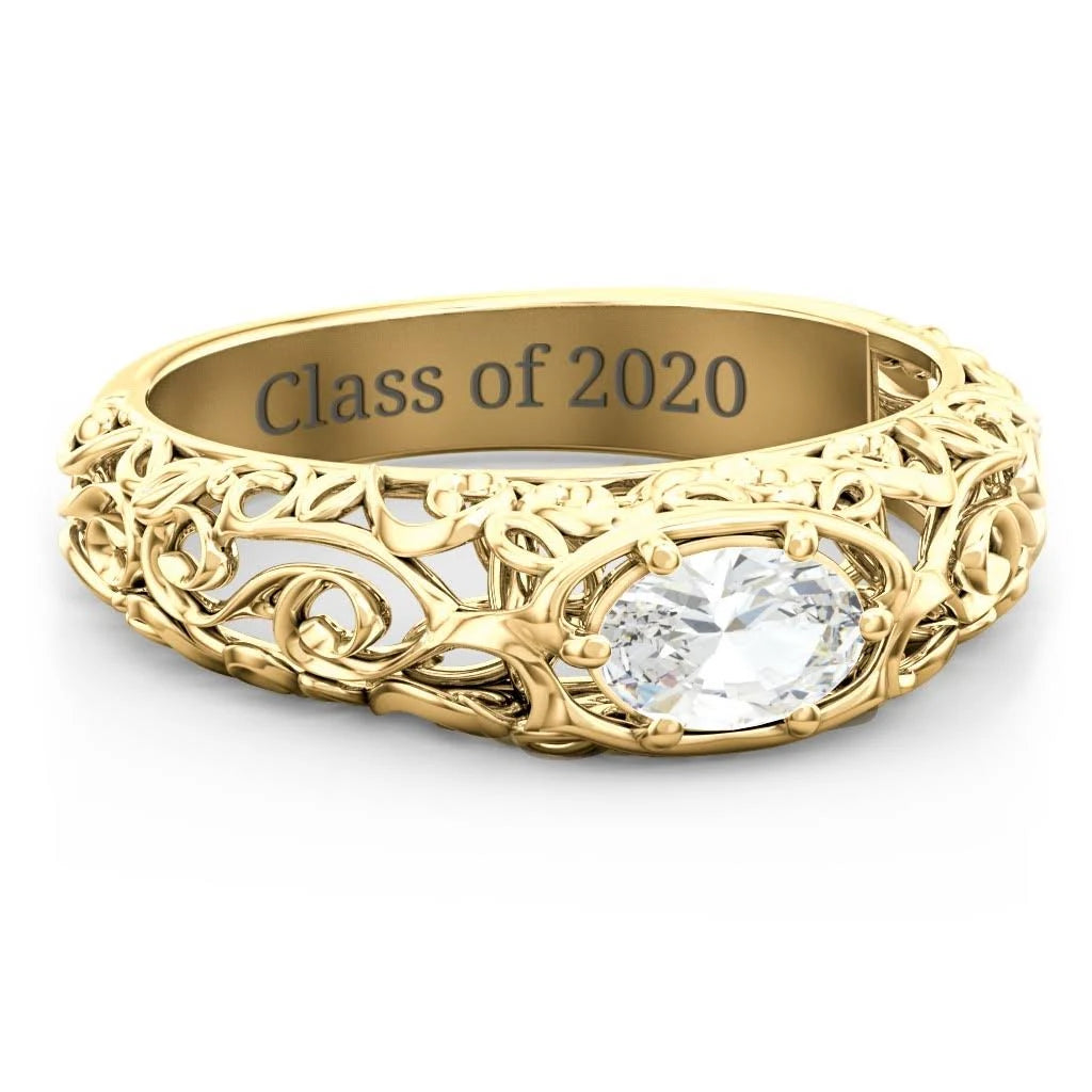 10K Yellow Gold Vintage Graduation Ring with Aquamarine Stone T772