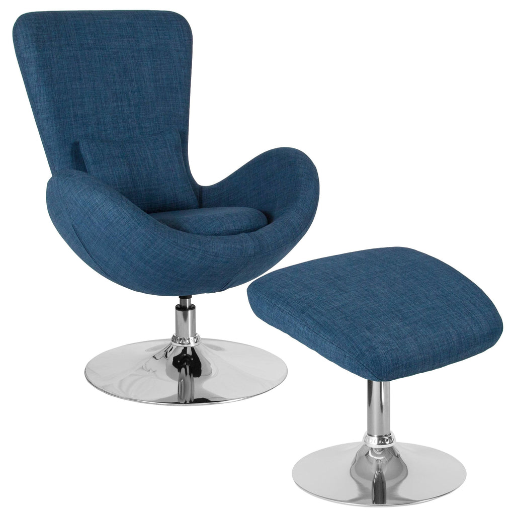 Green Fabric Side Reception Chair with Ottoman E980