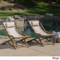 Beige Wood and Canvas Sling Chair Set of 2 D2485